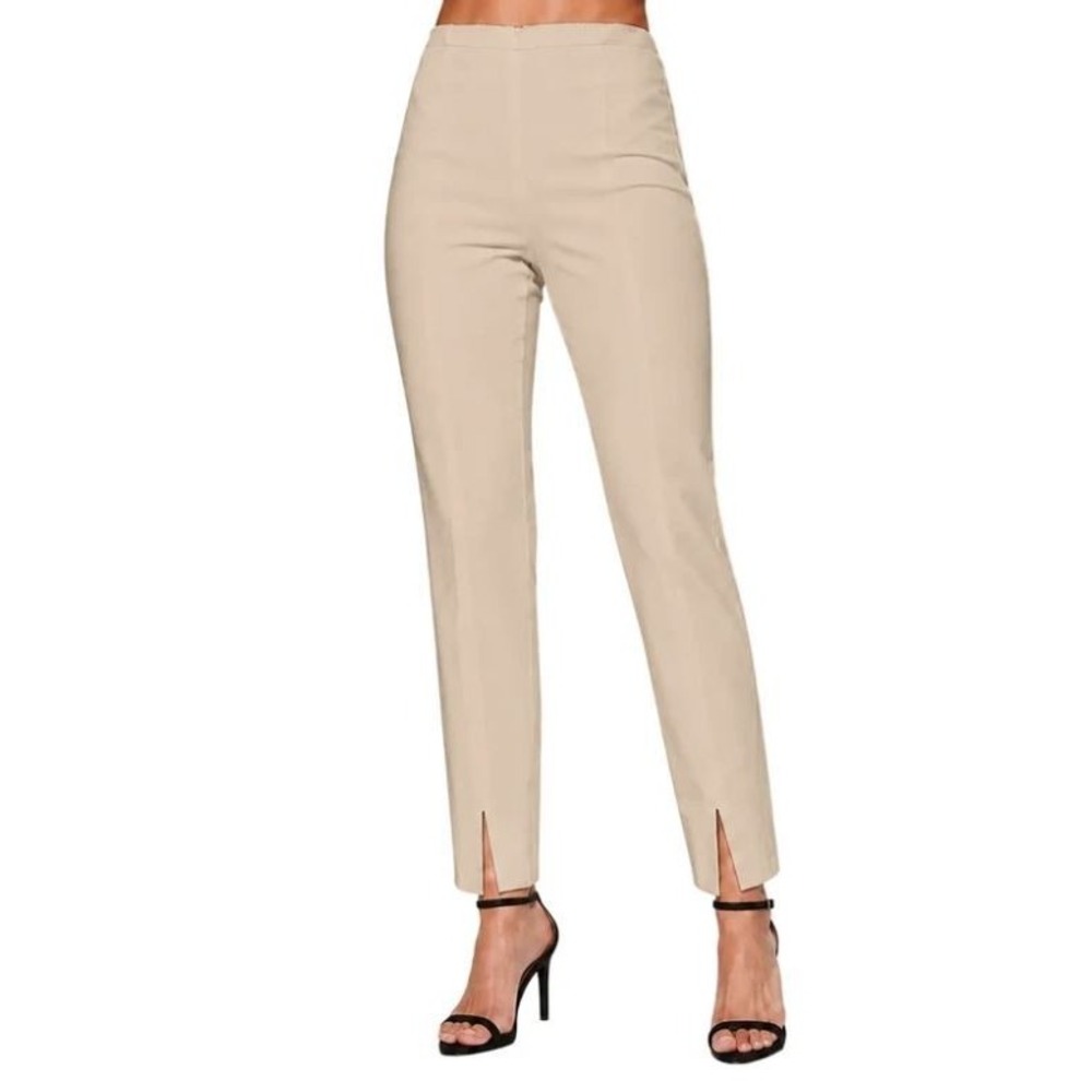 1. State Women's Straight Leg Pants with Front Ankle Slits in Beige Size 12